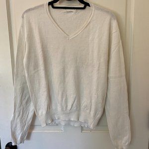 Flannel Australia Ivory Cotton-Cashmere V-Neck Sweater W/ Sequin Elbow Patches